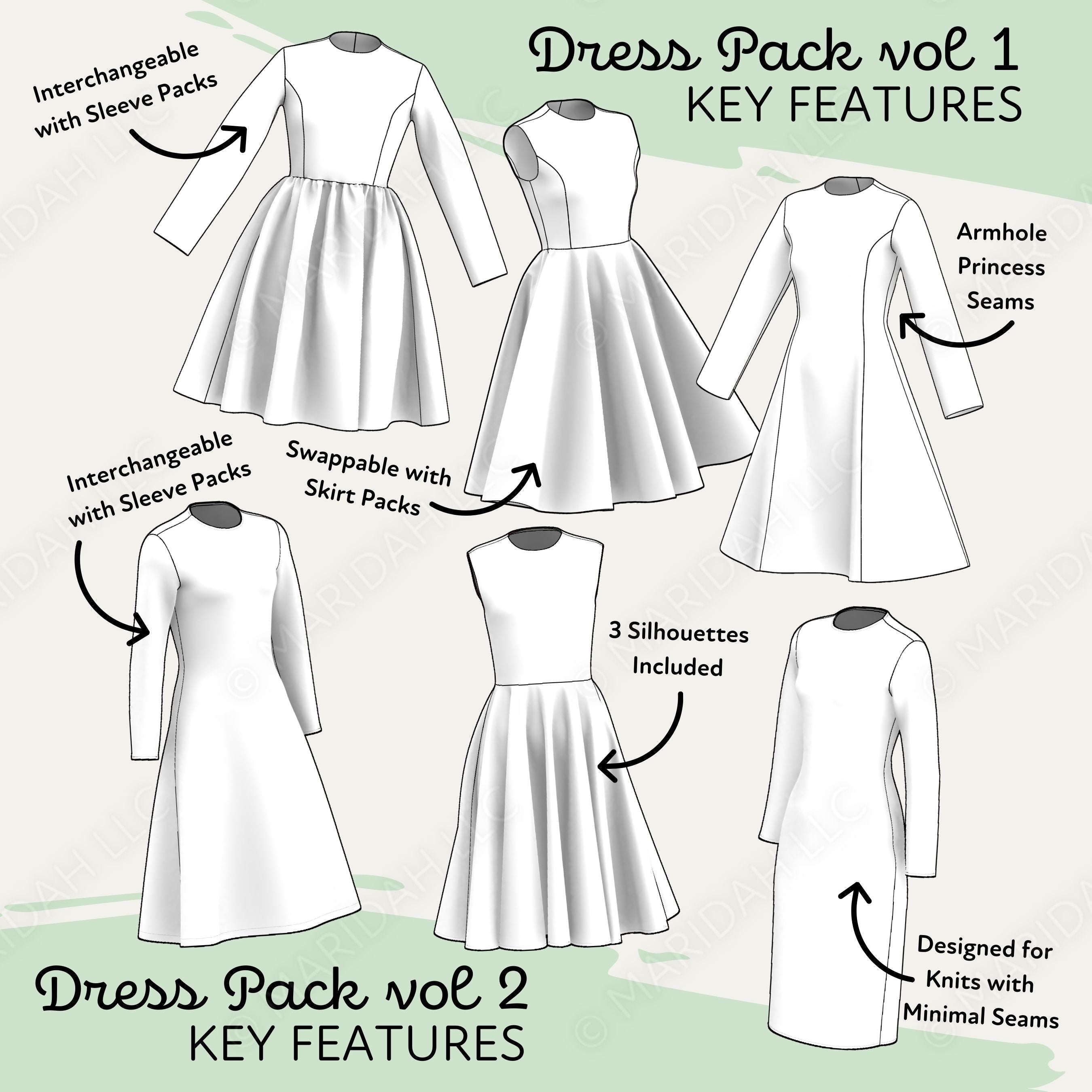 Dress Pack 1 and 2 Bundle Printable Sewing Pattern