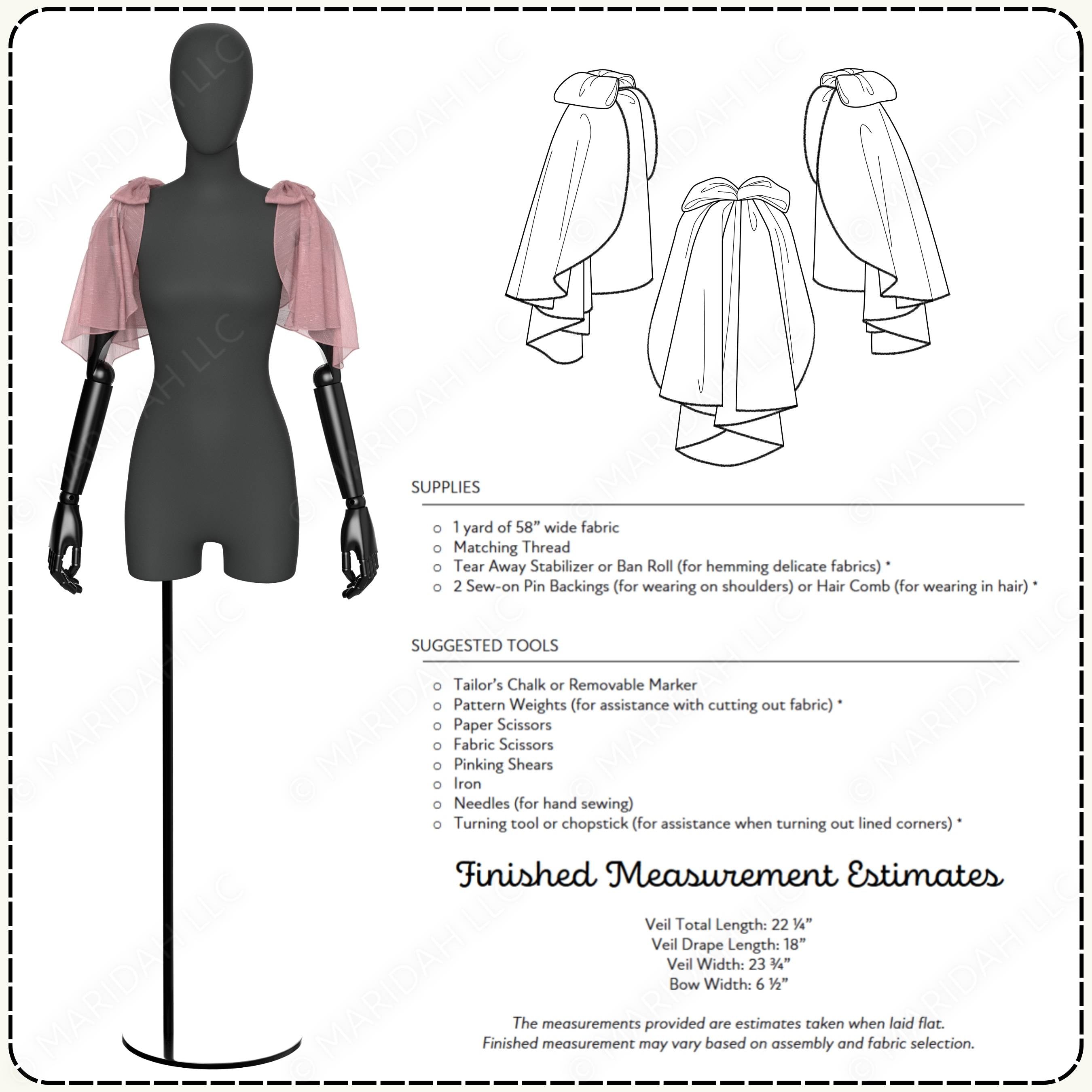 Mannequin wearing pink sleeves and a pattern supplied for a sewing pattern on a white background.