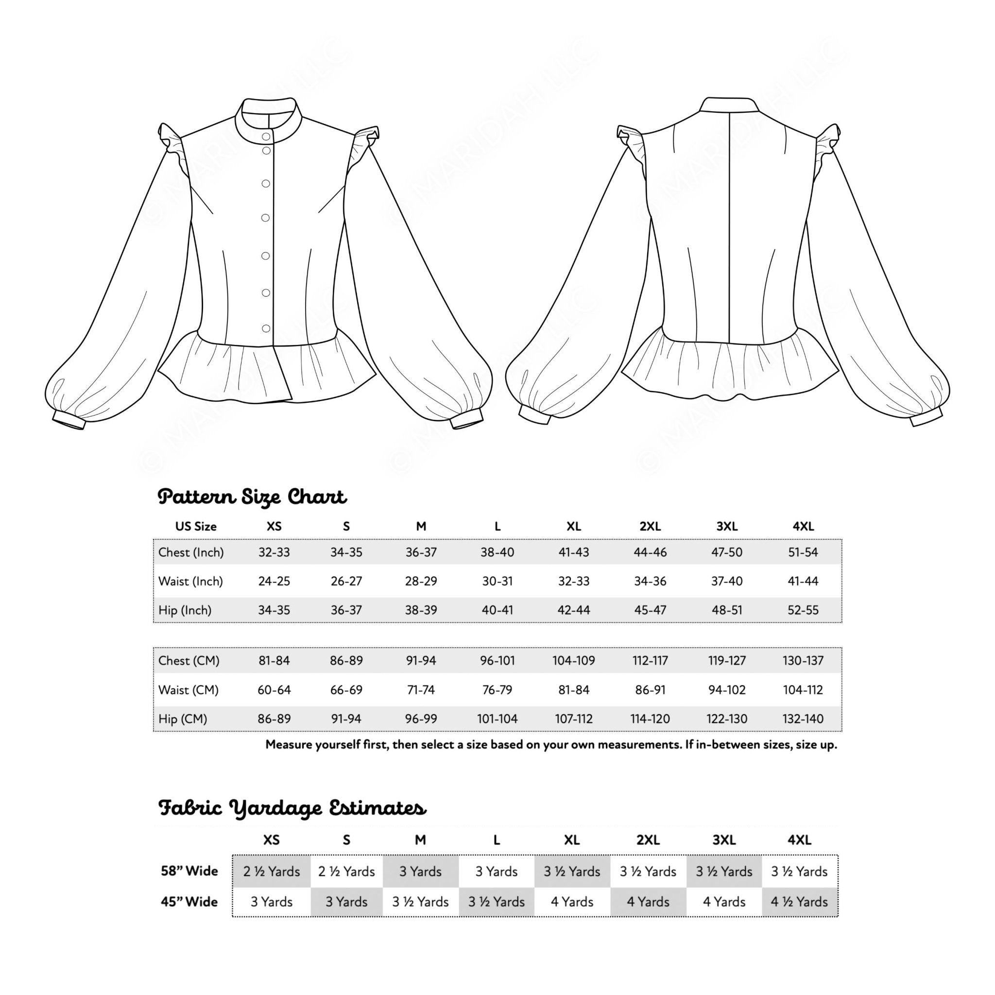 a drawing of a blouse with ruffles on the shoulders
