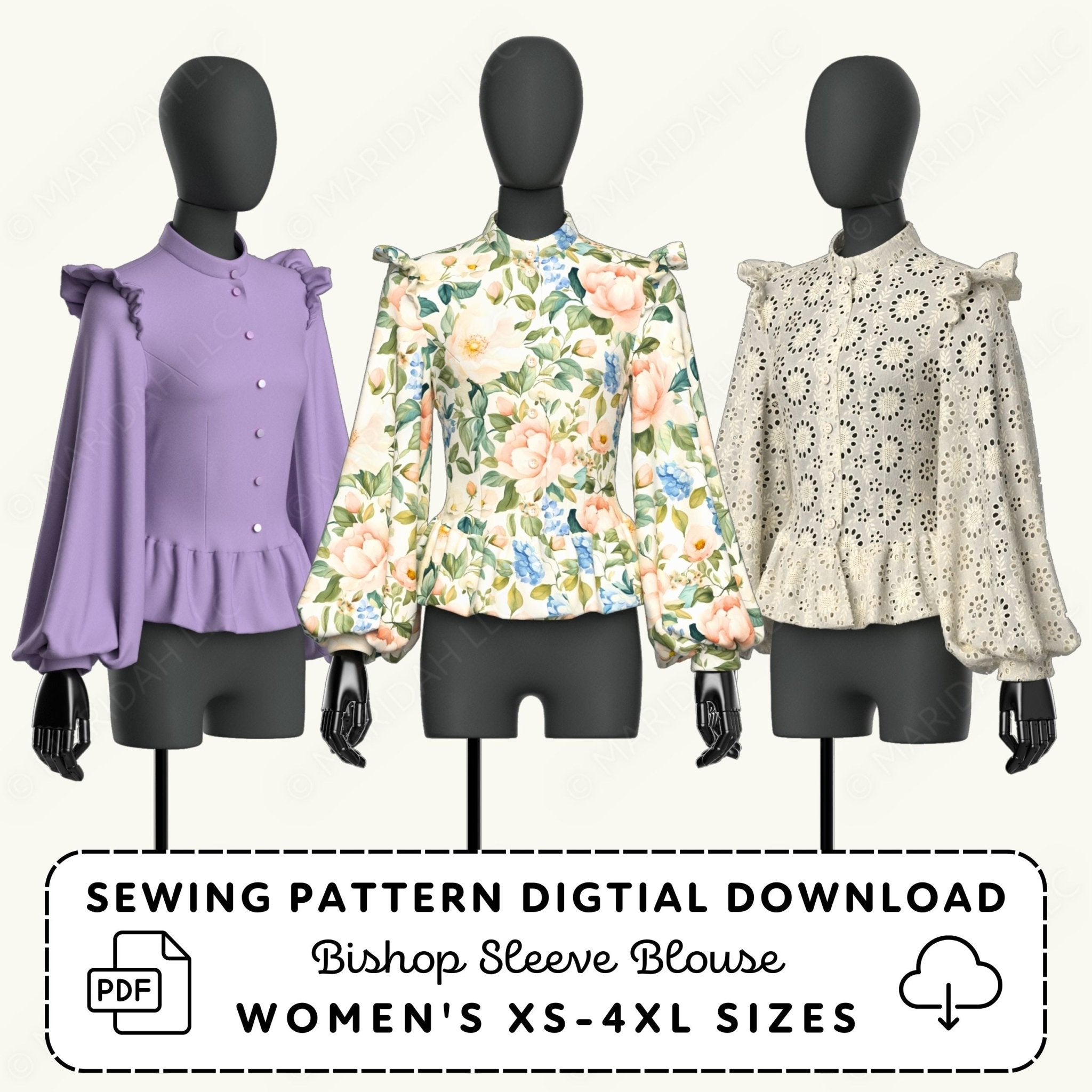 Bishop Sleeve Blouse Printable Sewing Pattern PDF Sewing Pattern File
