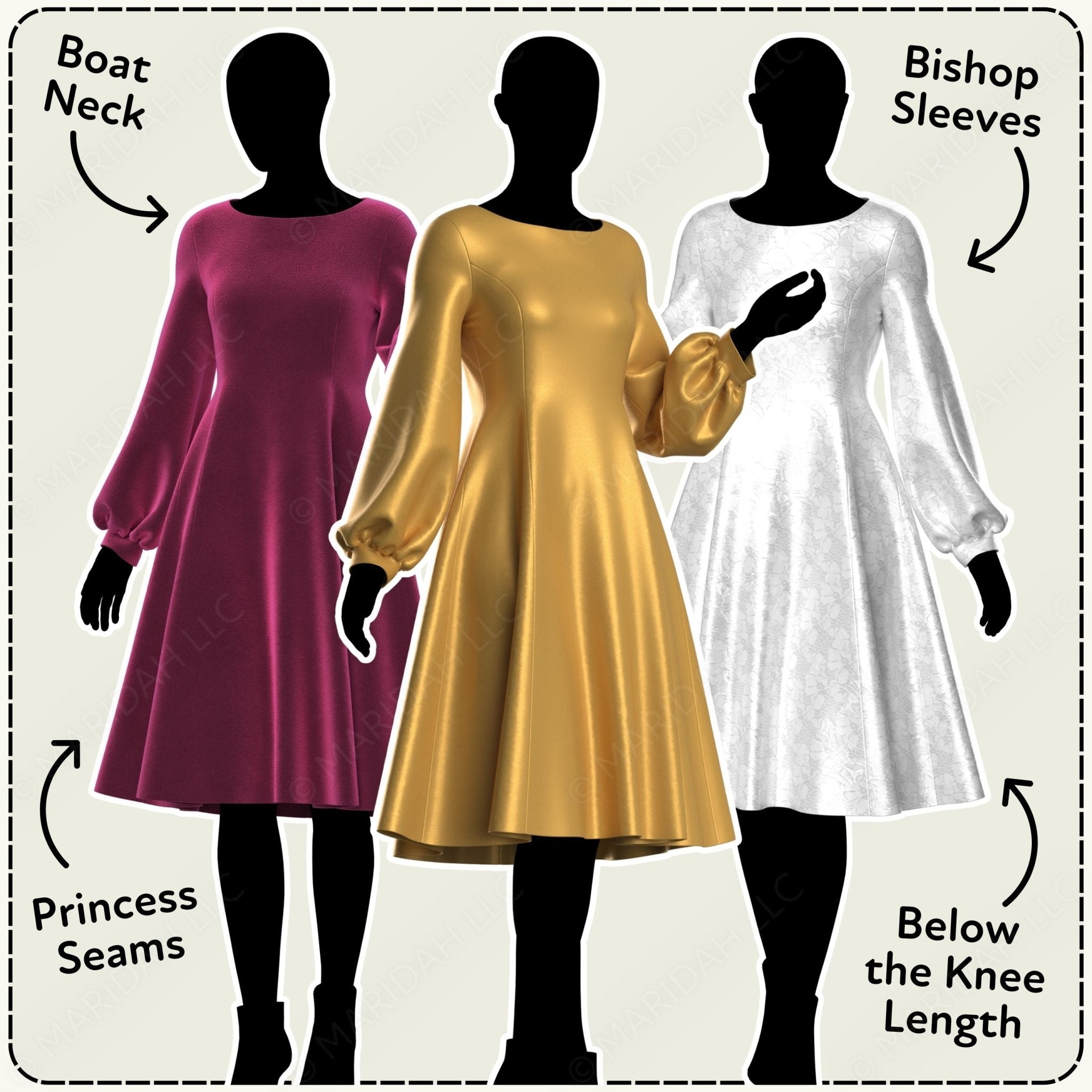 Bishop Sleeved Dress Printable Sewing Pattern PDF Sewing Pattern File