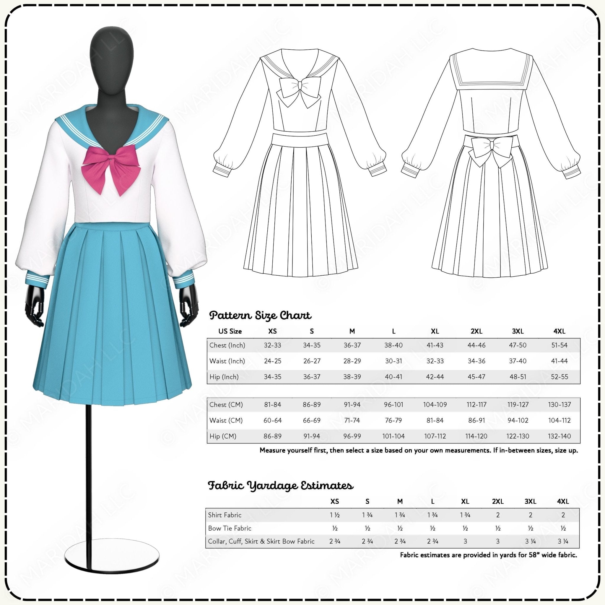 Classic Sailor Collar School Uniform Sewing Pattern PDF Sewing Pattern File