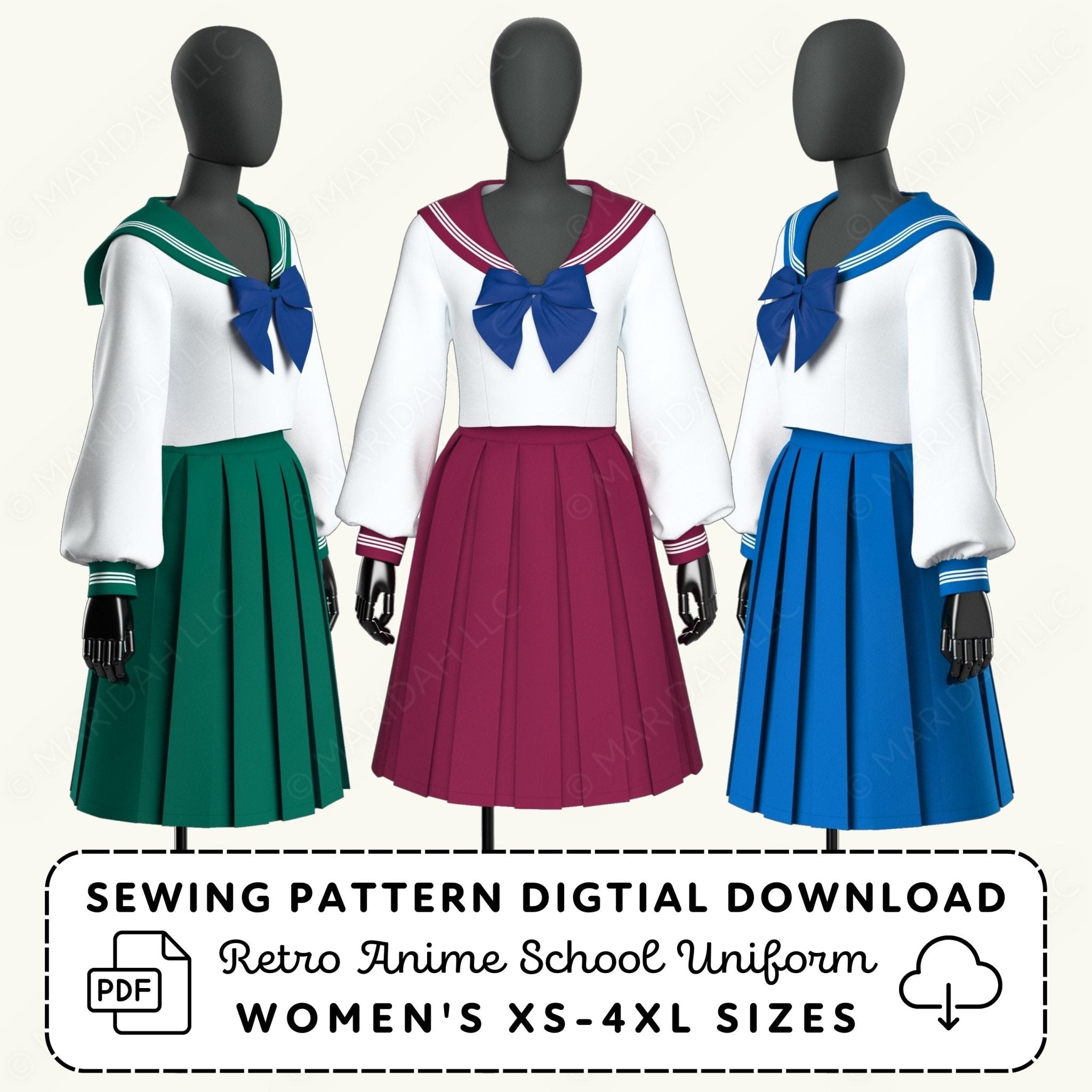 Classic Sailor Collar School Uniform Sewing Pattern PDF Sewing Pattern File