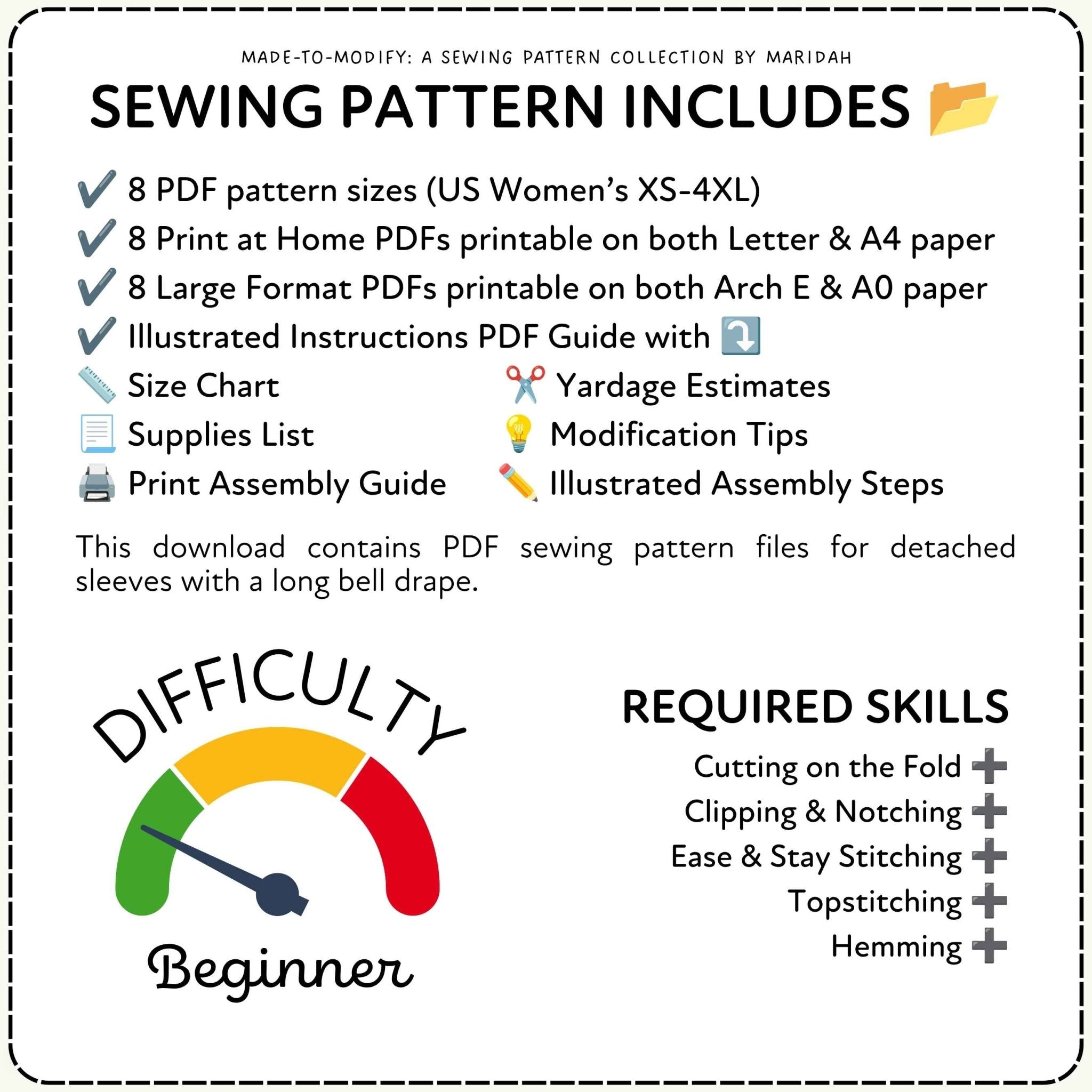Detached Drape Sleeves Sewing Pattern PDF Sewing Pattern File