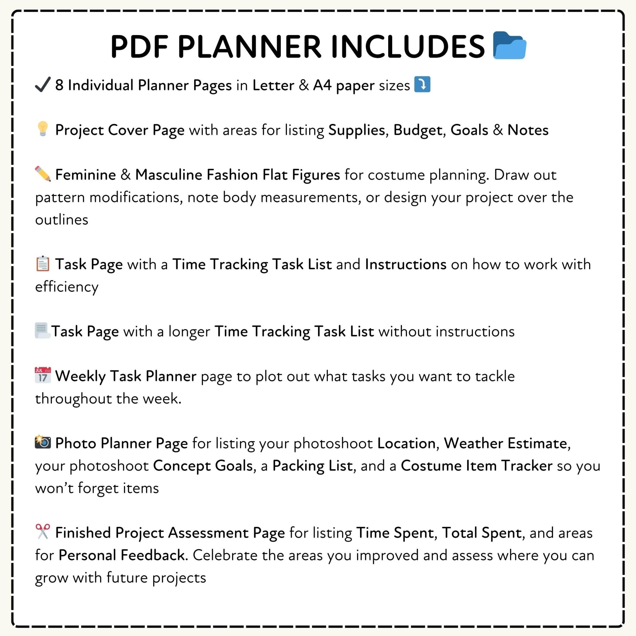 PDF planner features with text description on a white background