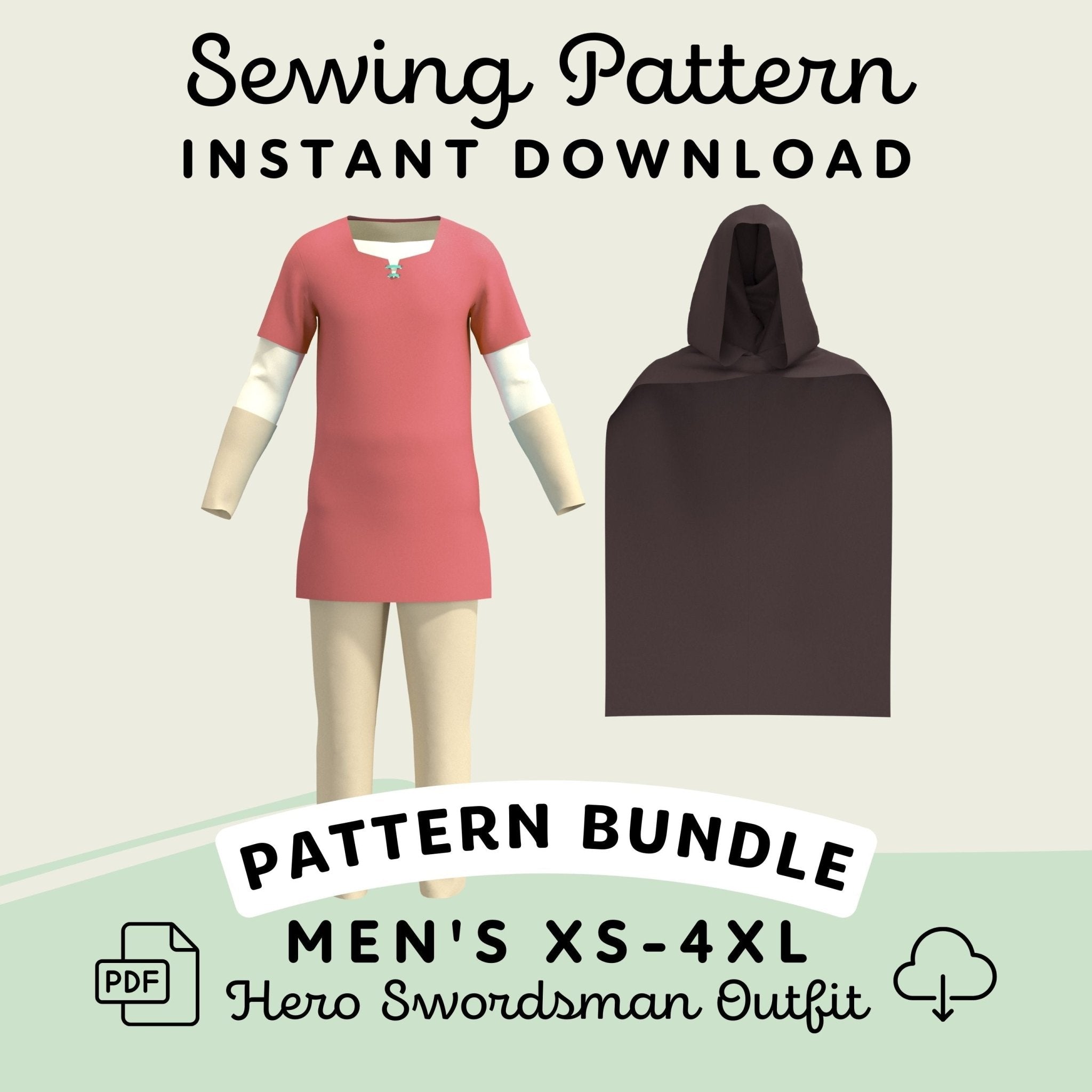 A n orange tunic with arm wraps and a black hooded cape.