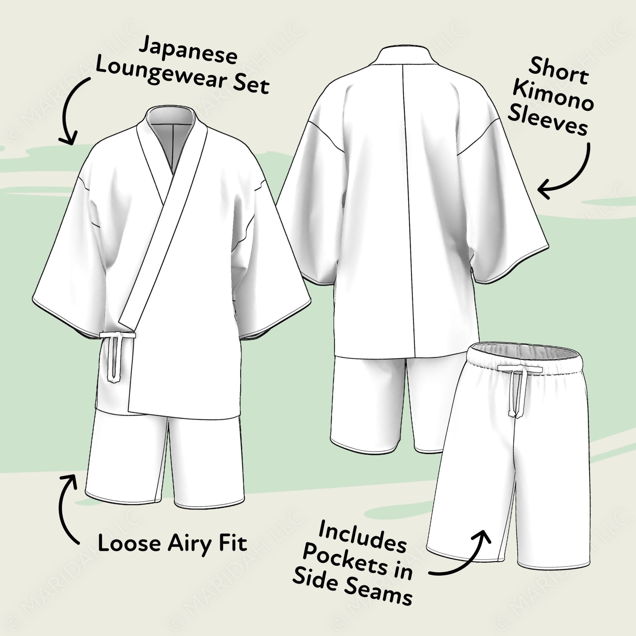 a diagram of a kimono and shorts