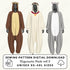 three different animal-themed hooded jumpsuits, each with unique color schemes and designs.