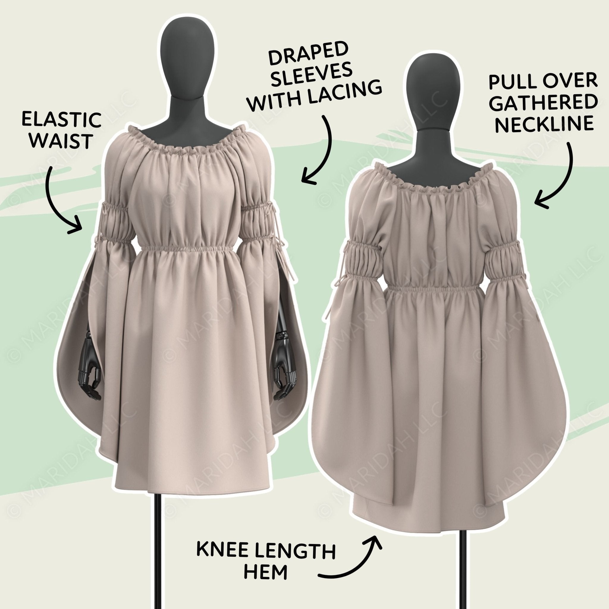 a diagram of a dress with instructions on how to wear it