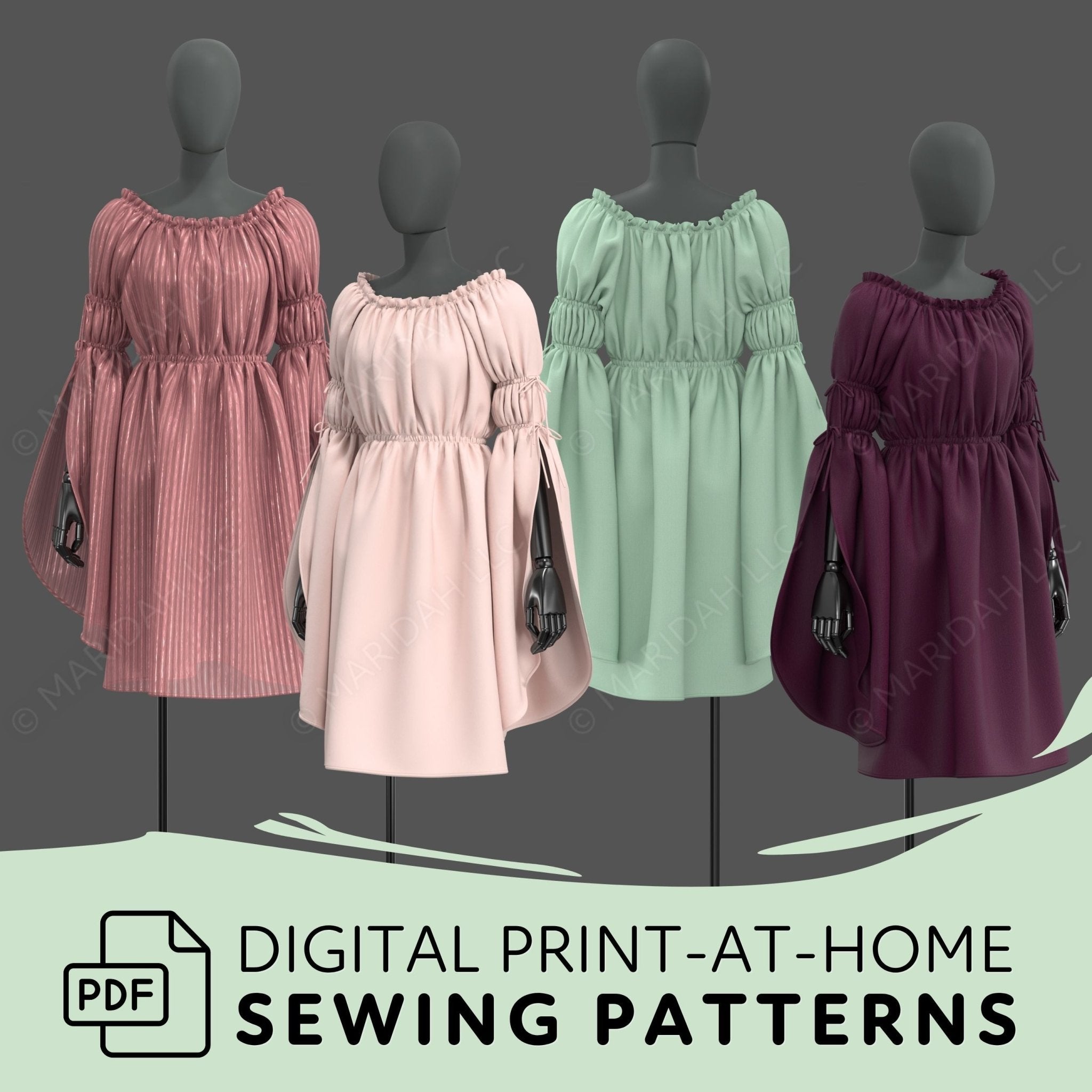 a set of three dresses on a mannequin