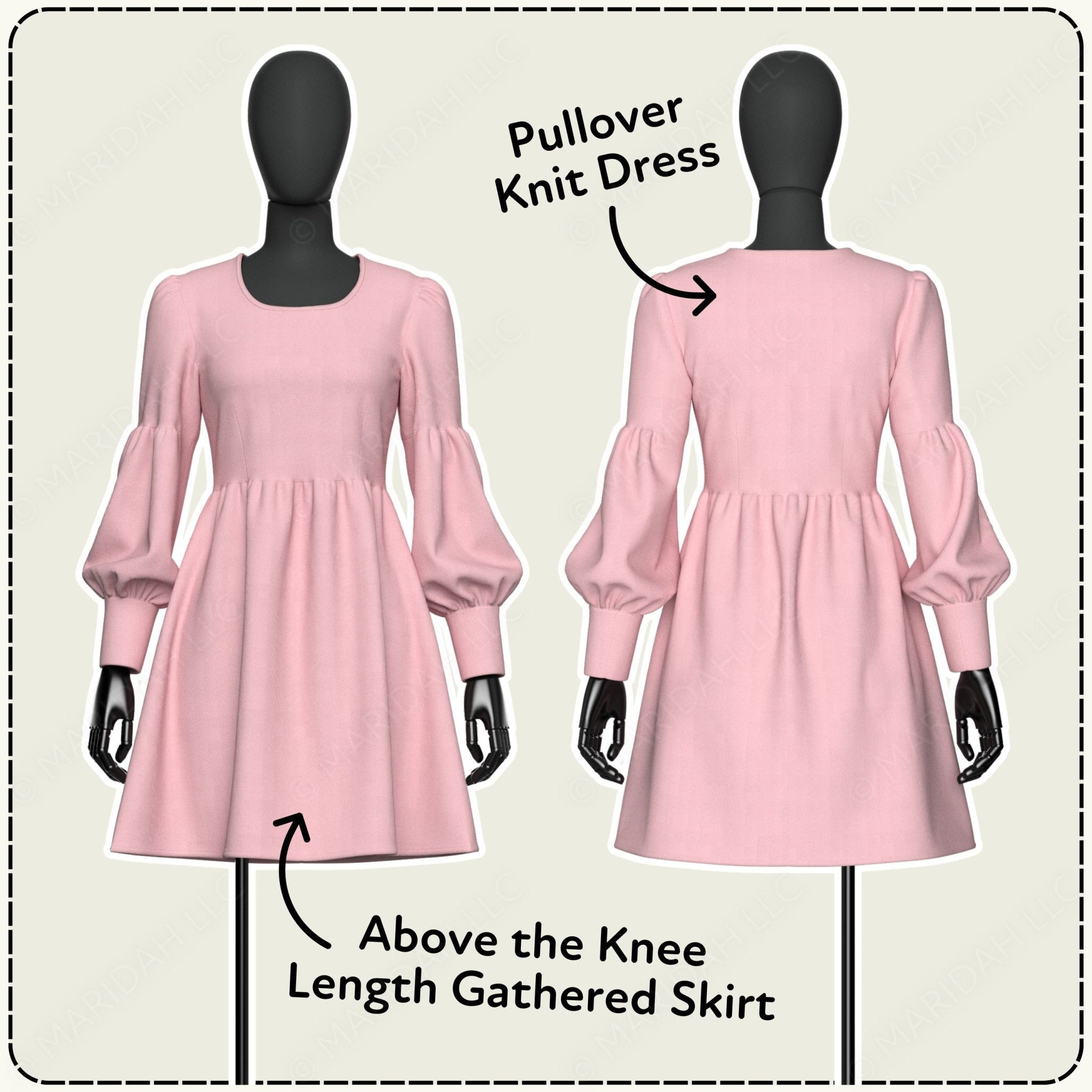 Lantern Sleeve Knit Dress Printable Sewing Pattern PDF Sewing Pattern File
