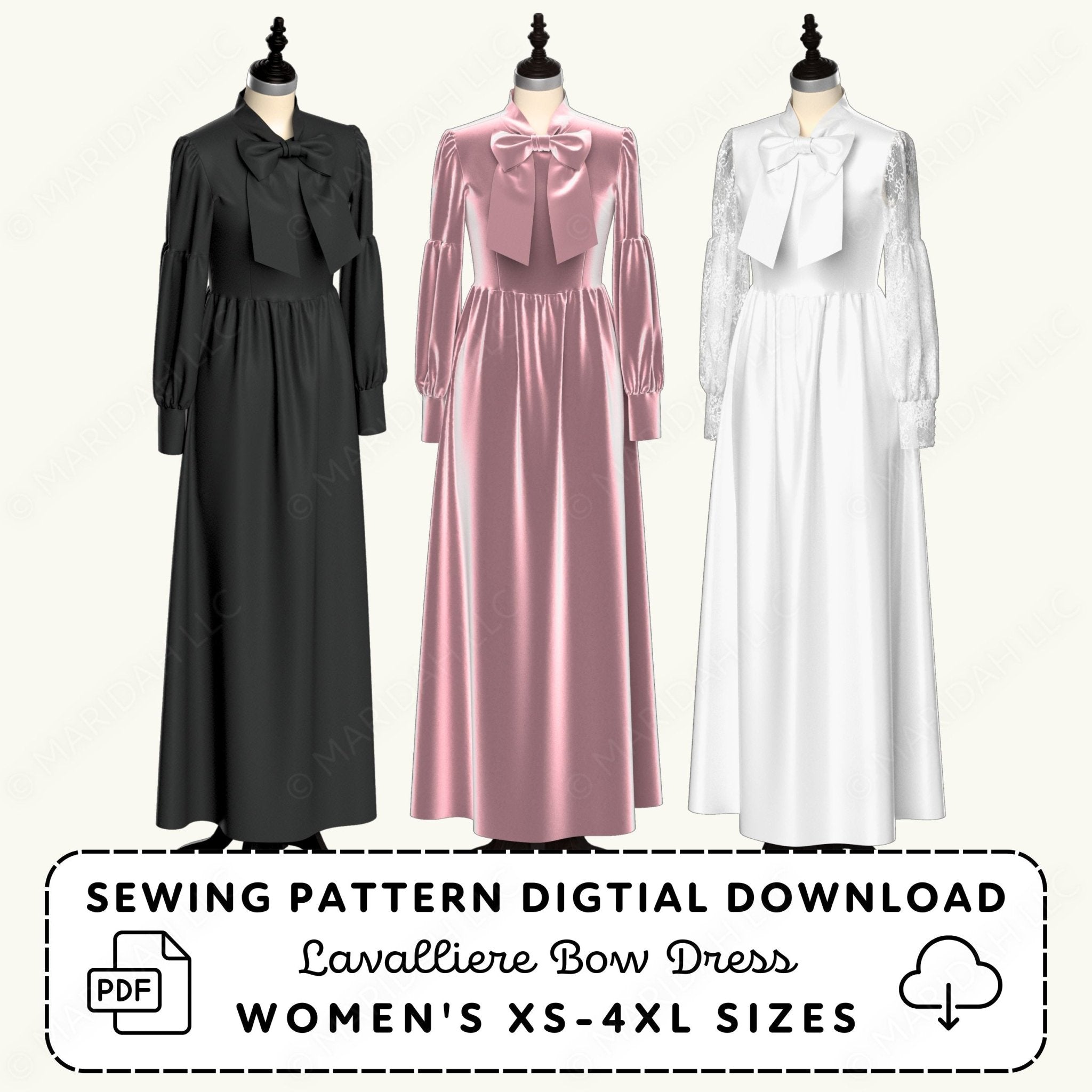 Lavalliere Bow Dress Printable Sewing Pattern PDF Sewing Pattern File