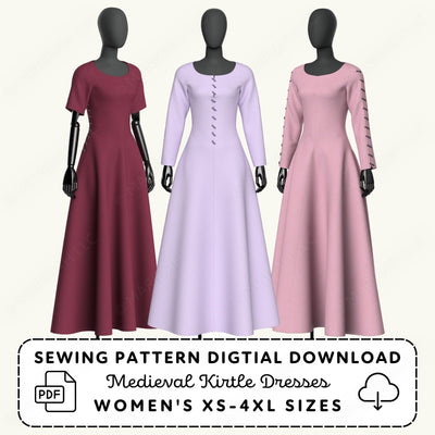 Medieval Kirtle Dress Blocks Sewing Pattern PDF Sewing Pattern File