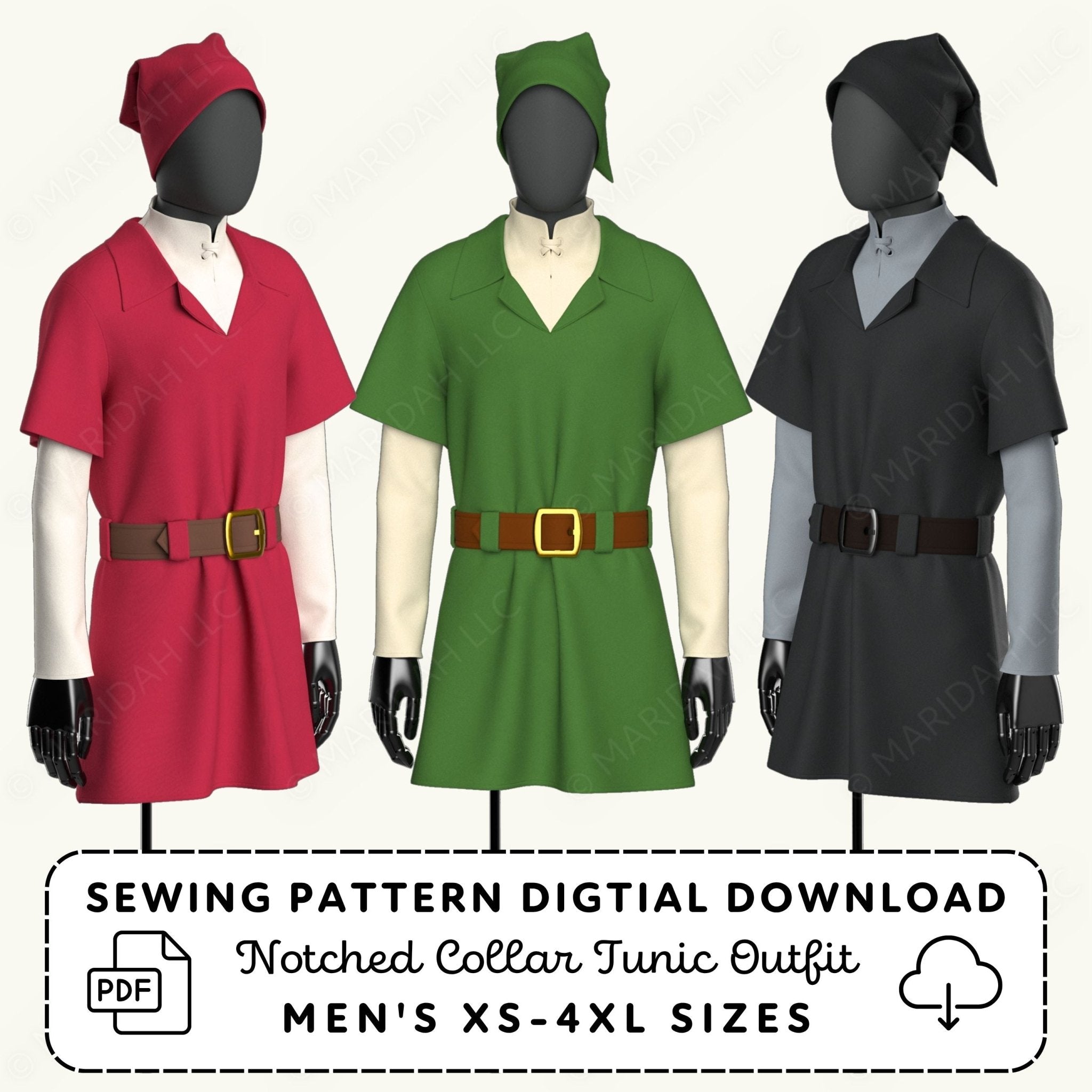Notched Collar Tunic Outfit Printable Sewing Pattern PDF Sewing Pattern File