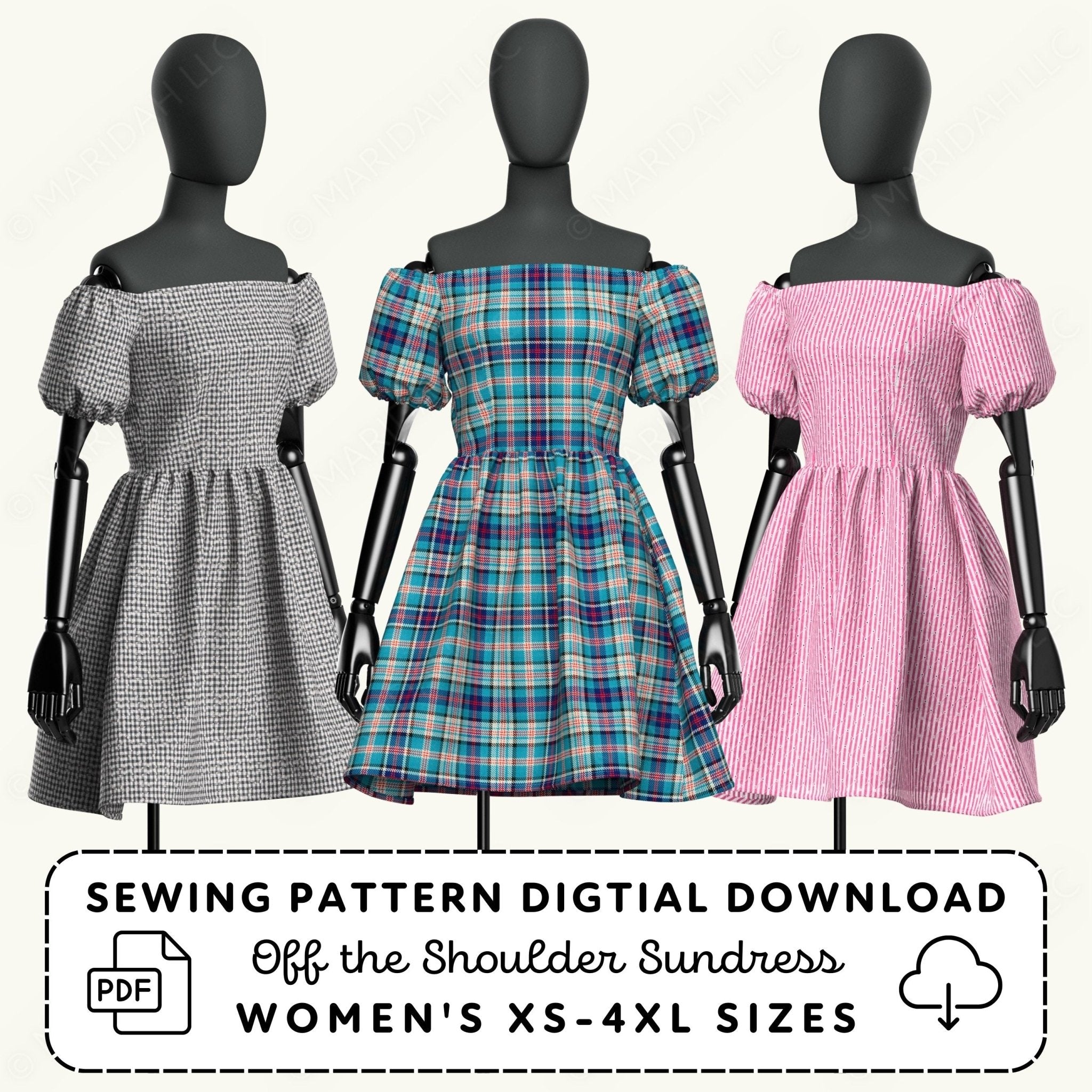 Off Shoulder Sundress Printable Sewing Pattern PDF Sewing Pattern File