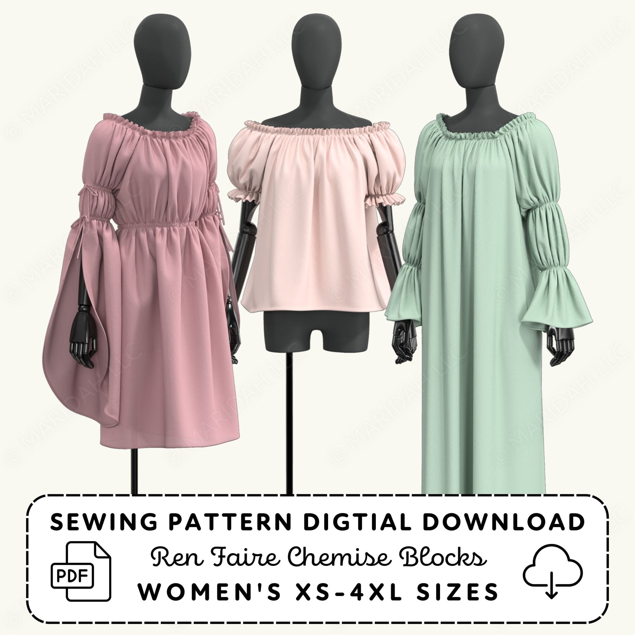 Peasant Chemise Pattern Blocks | Printable Renaissance Sewing Pattern with Custom Sleeve Styles PDF Sewing Pattern File