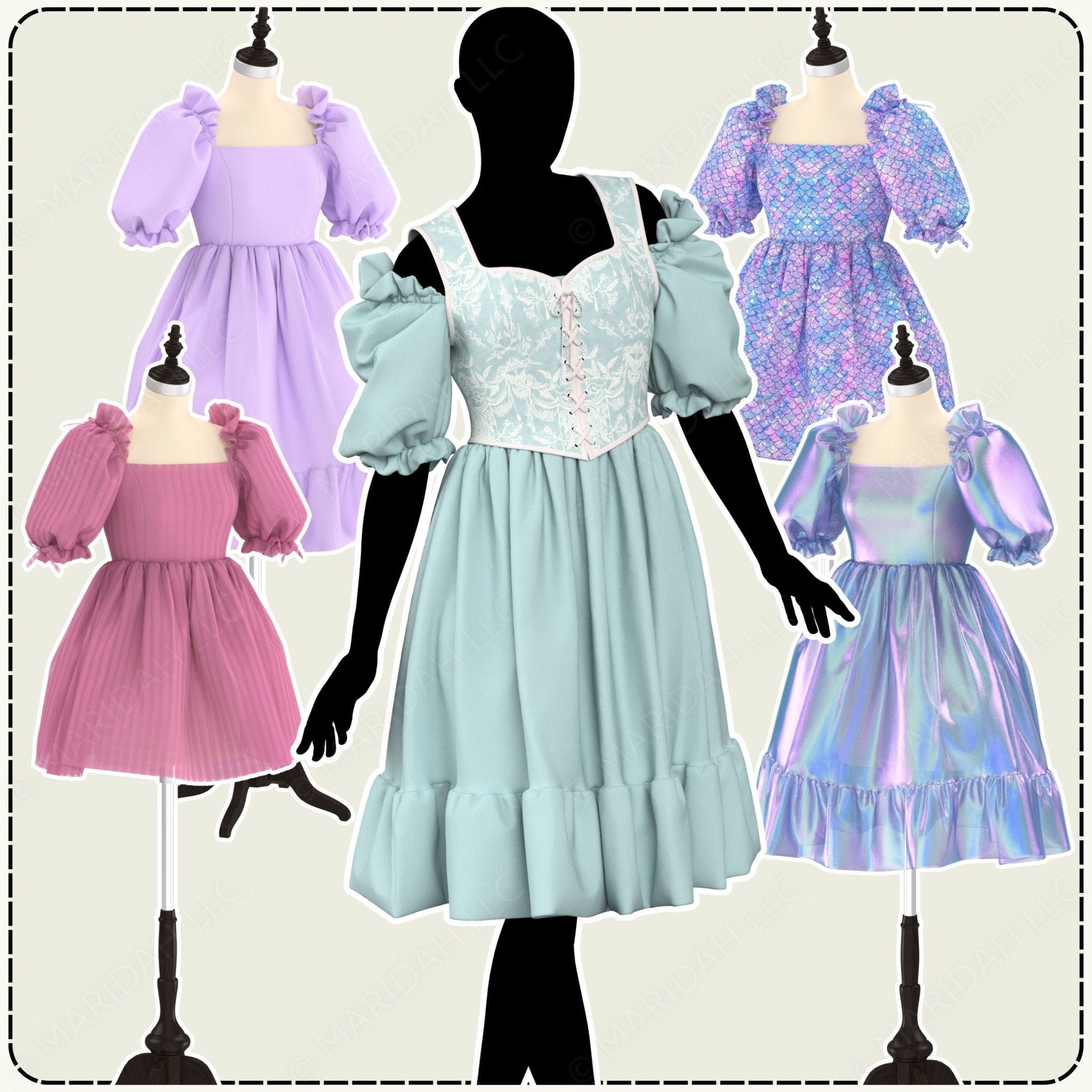 Puffy Sleeve Babydoll Dress Printable Sewing Pattern PDF Sewing Pattern File