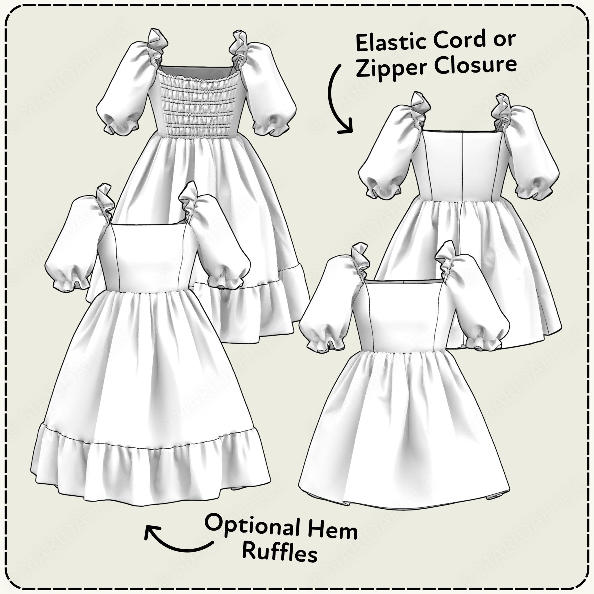 Puffy Sleeve Babydoll Dress Printable Sewing Pattern PDF Sewing Pattern File