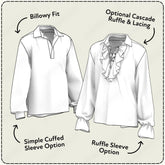two different types of shirts, one with a simple cuffed sleeve option and the other with a ruffle sleeve option.