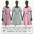 Three mannequins wearing pink and green checkered dresses with sewing pattern digital download text.