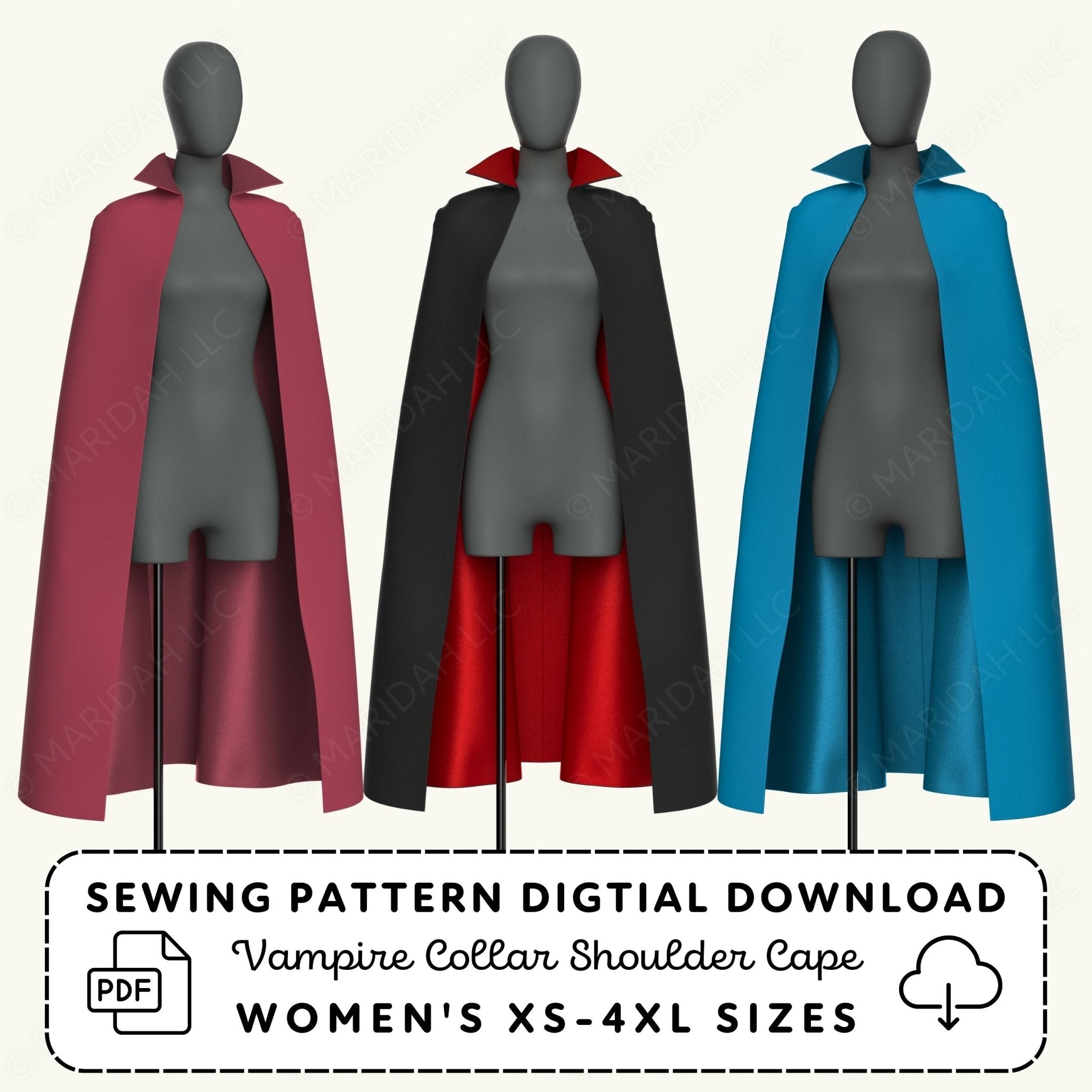 Vampire Collar Cape Printable Sewing Pattern PDF Sewing Pattern File