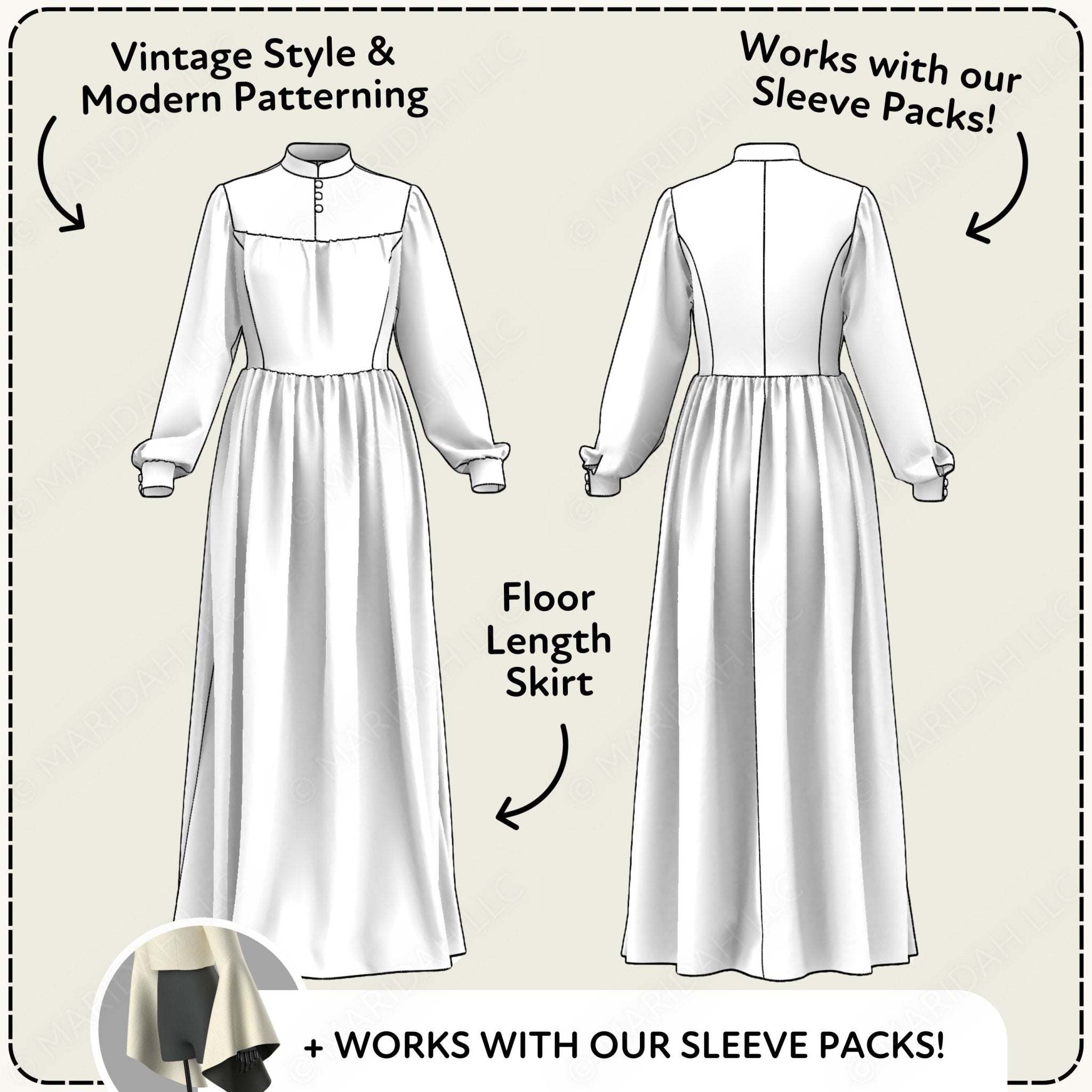 Vintage Walking Dress Printable Sewing Pattern PDF Sewing Pattern File