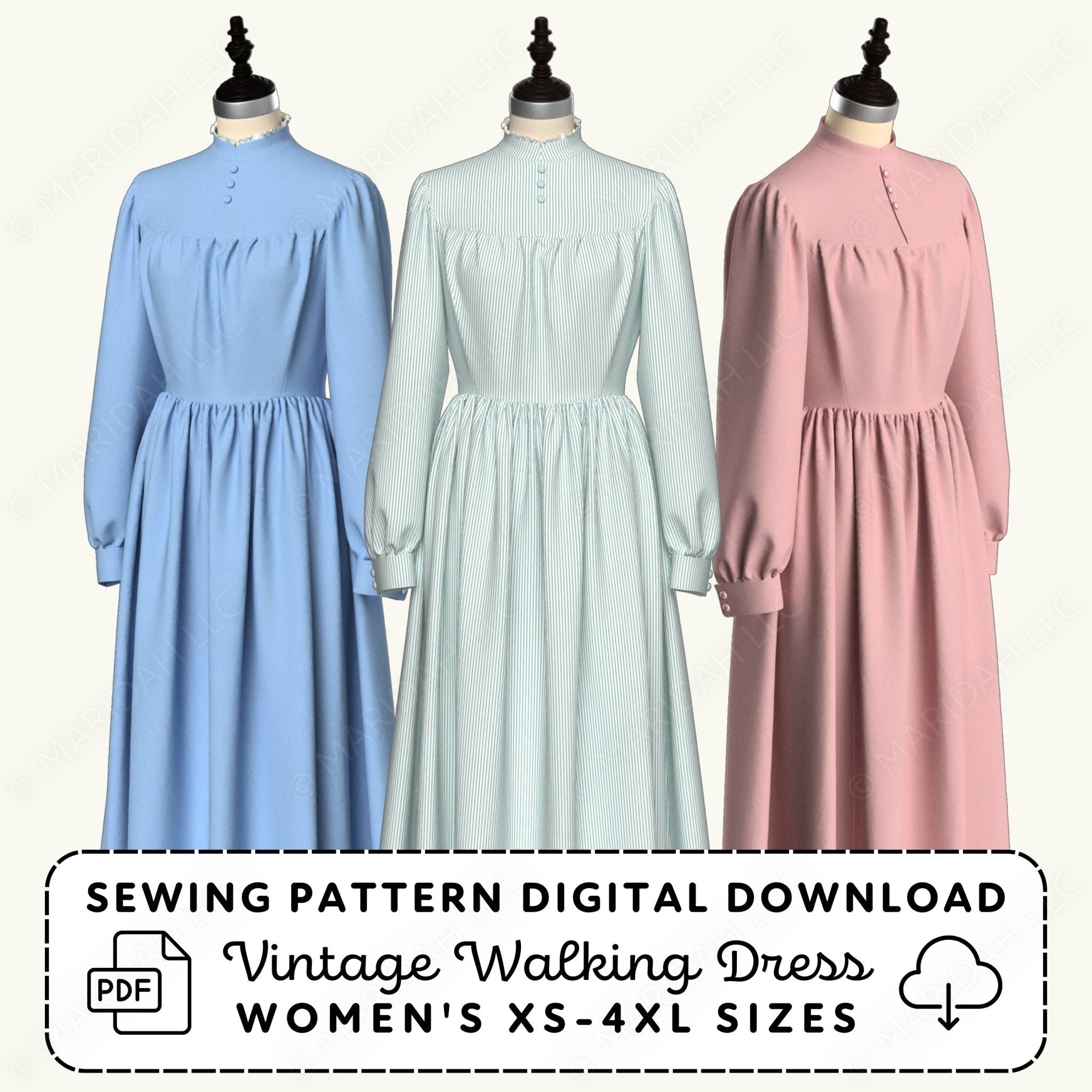 Cosplay Edwardian Walking Dress Printable Sewing Pattern – Maridah
