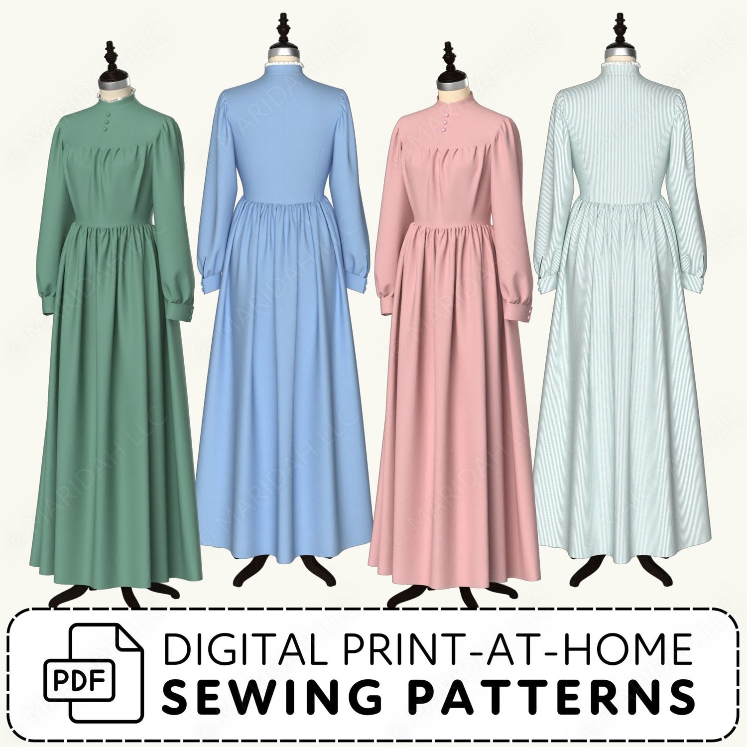 Vintage Walking Dress Printable Sewing Pattern PDF Sewing Pattern File