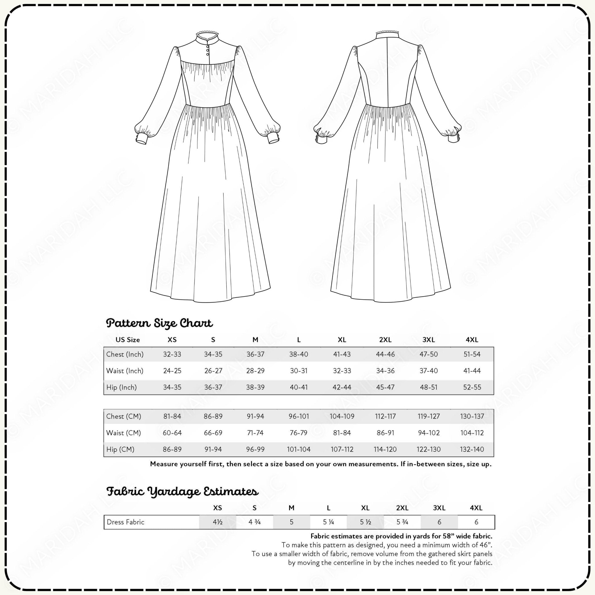 Vintage Walking Dress Printable Sewing Pattern PDF Sewing Pattern File