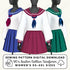 Three mannequins wearing 90s Sailor Collar Uniforms with different colored skirts on a white background.