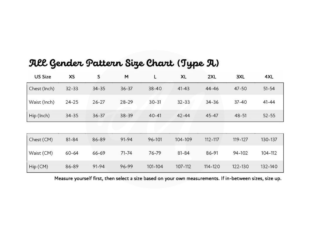 All Gender Size Chart Type A