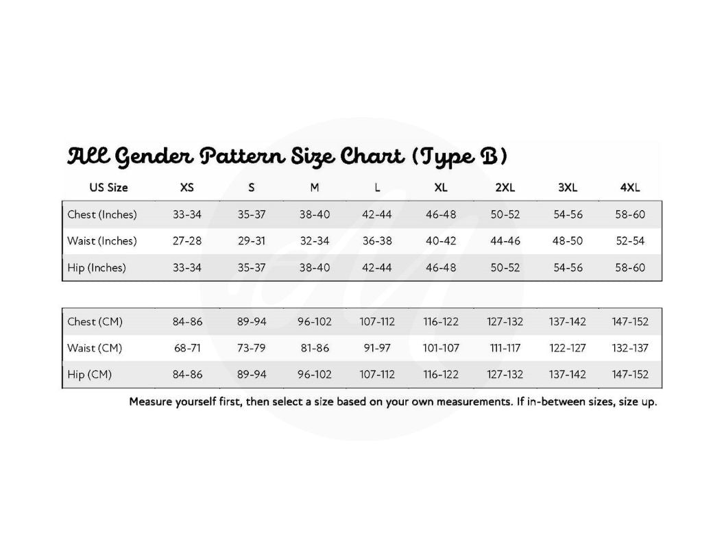 All Gender Size Chart Type B