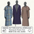Three mannequins wearing steampunk duster coats with a sewing pattern digital download text.