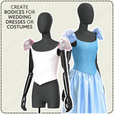 Black mannequins with blue wedding dress on a beige background