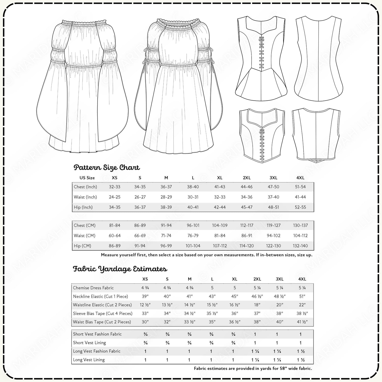 Laced Chemise and Vest Sewing Pattern Set