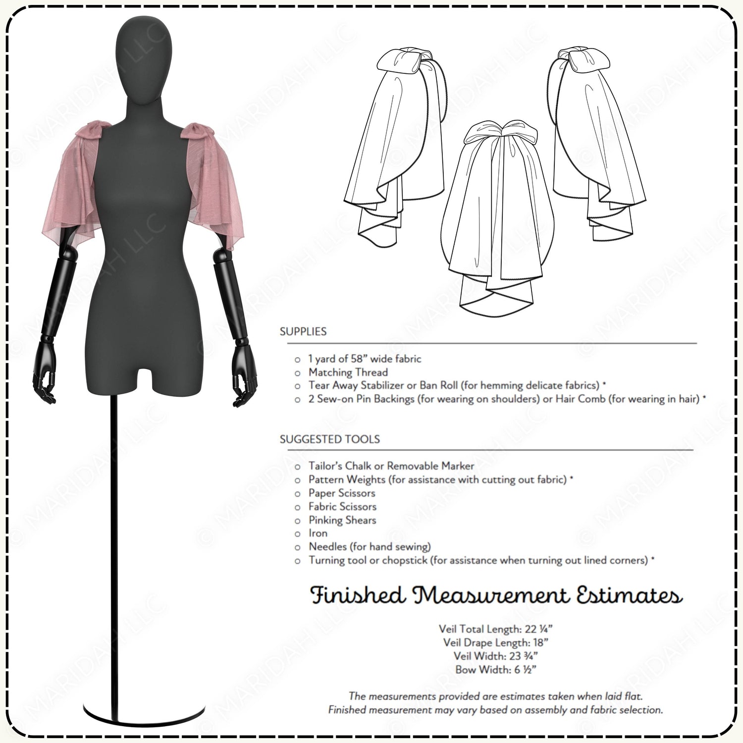 Mannequin wearing pink sleeves and a pattern supplied for a sewing pattern on a white background.