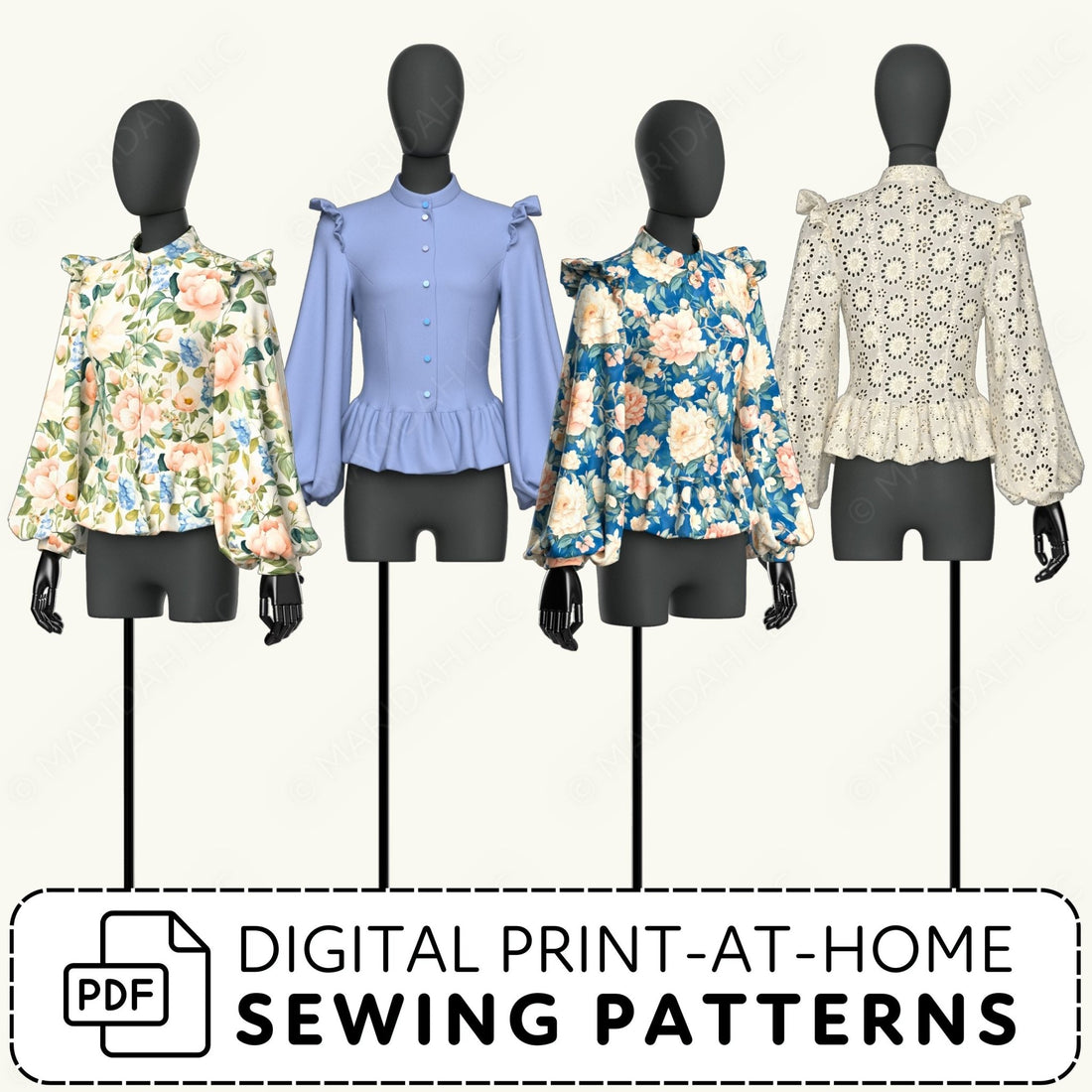 Bishop Sleeve Blouse Printable Sewing Pattern PDF Sewing Pattern File