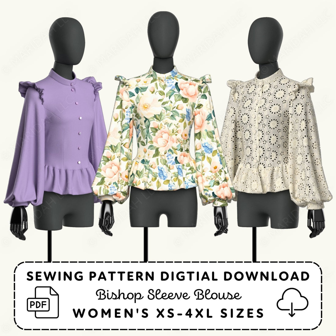 Bishop Sleeve Blouse Printable Sewing Pattern PDF Sewing Pattern File