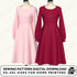 Two dresses, one pink and one red, on mannequins with sewing pattern digital download text.