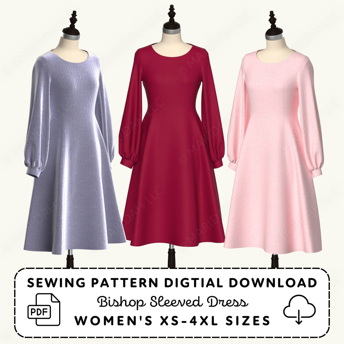 Bishop Sleeved Dress Printable Sewing Pattern PDF Sewing Pattern File