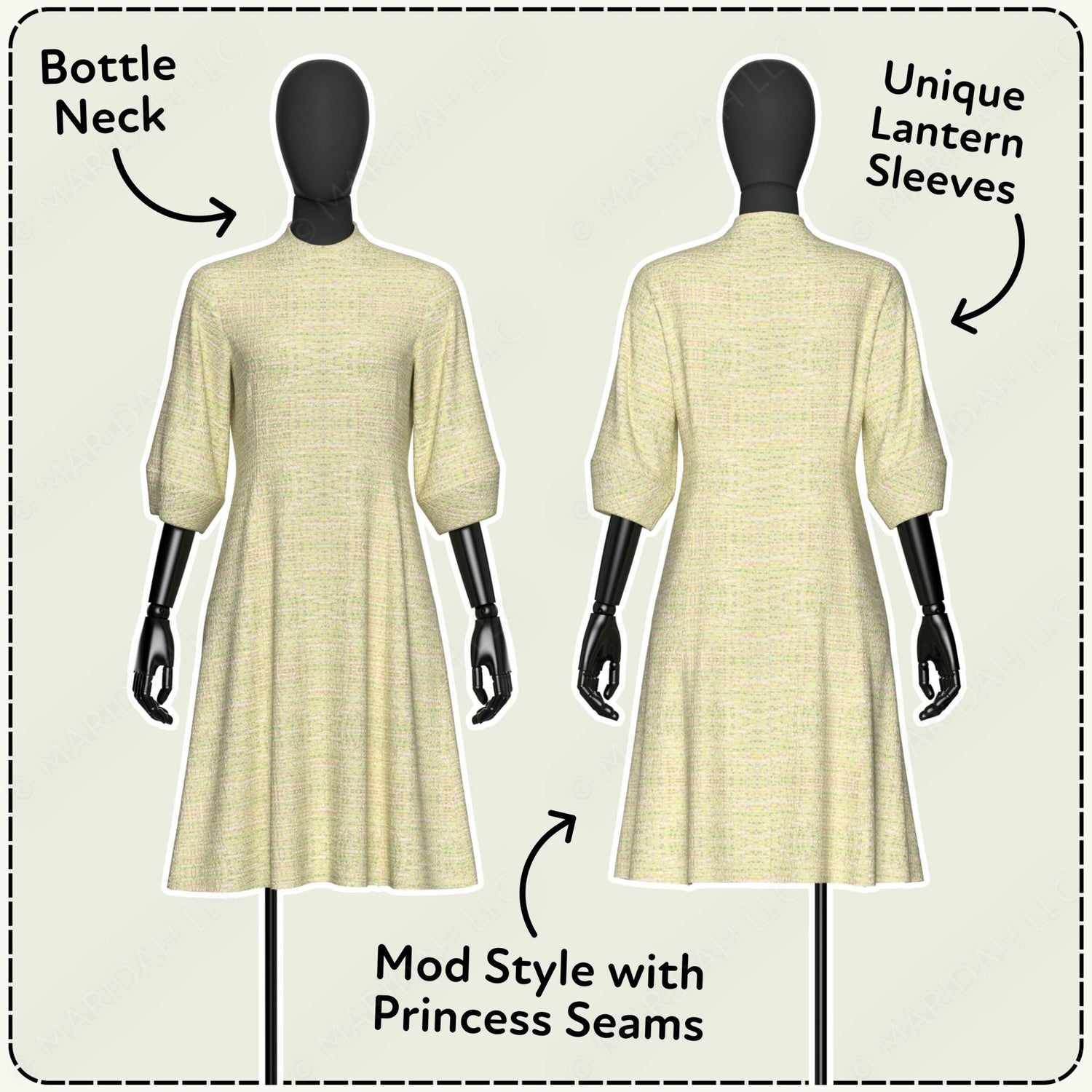 Bottleneck Mod Dress Printable Sewing Pattern PDF Sewing Pattern File