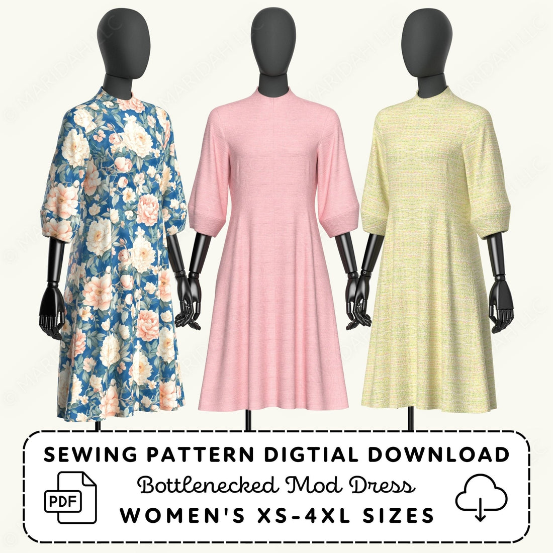 Bottleneck Mod Dress Printable Sewing Pattern PDF Sewing Pattern File
