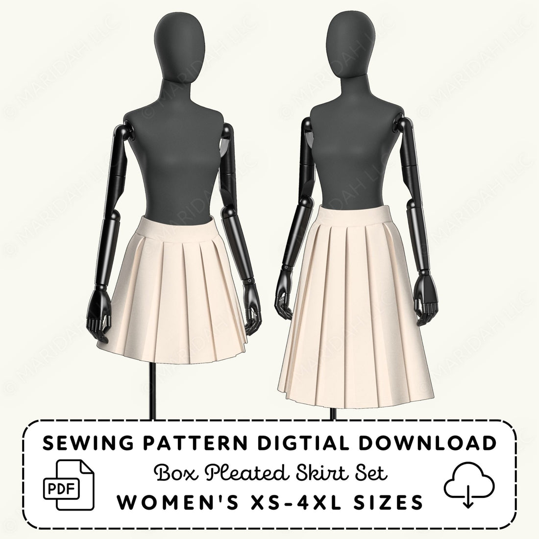 Box Pleated Skirt Set: Short and Long Skirt Sewing Patterns PDF Sewing Pattern File