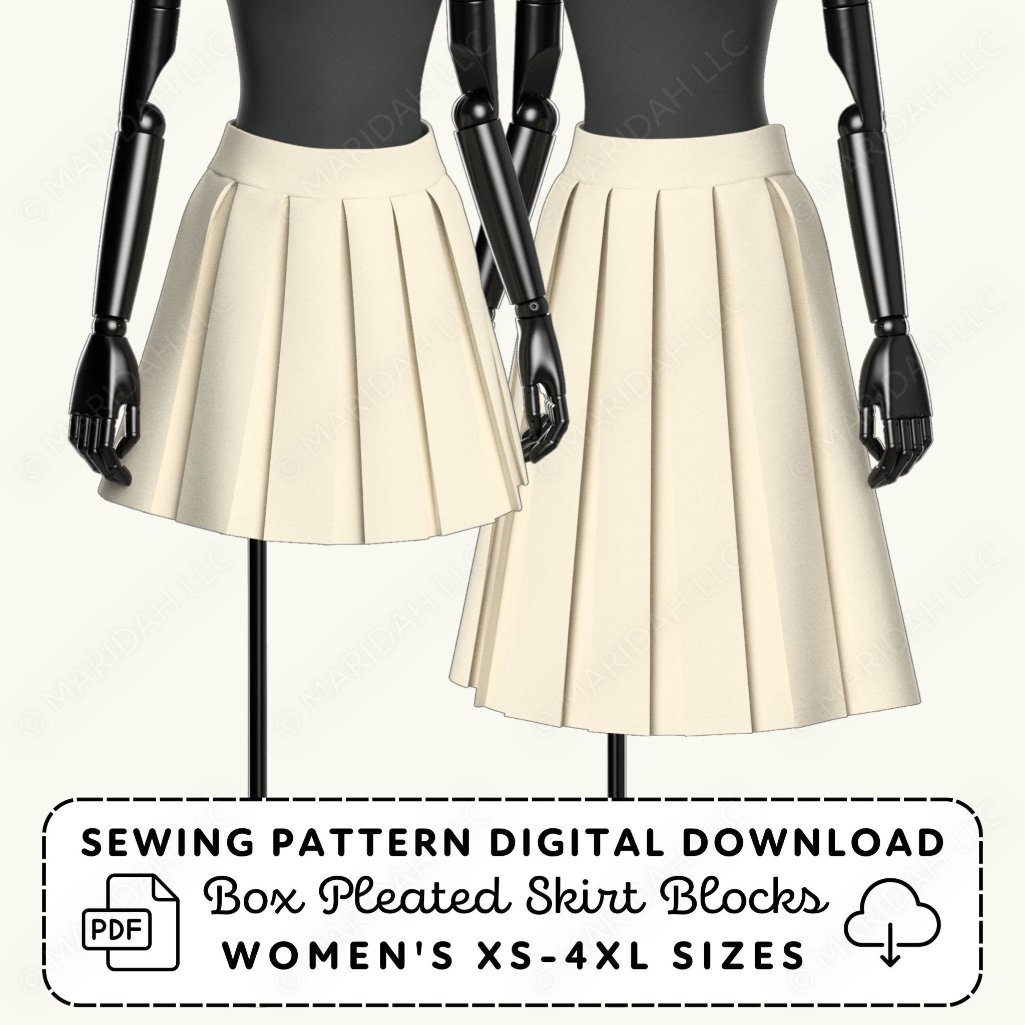 Box Pleated Skirt Pack Printable Sewing Pattern – Maridah