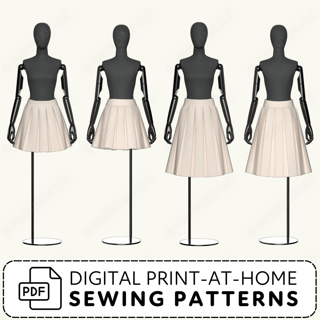Box Pleated Skirt Set: Short and Long Skirt Sewing Patterns PDF Sewing Pattern File