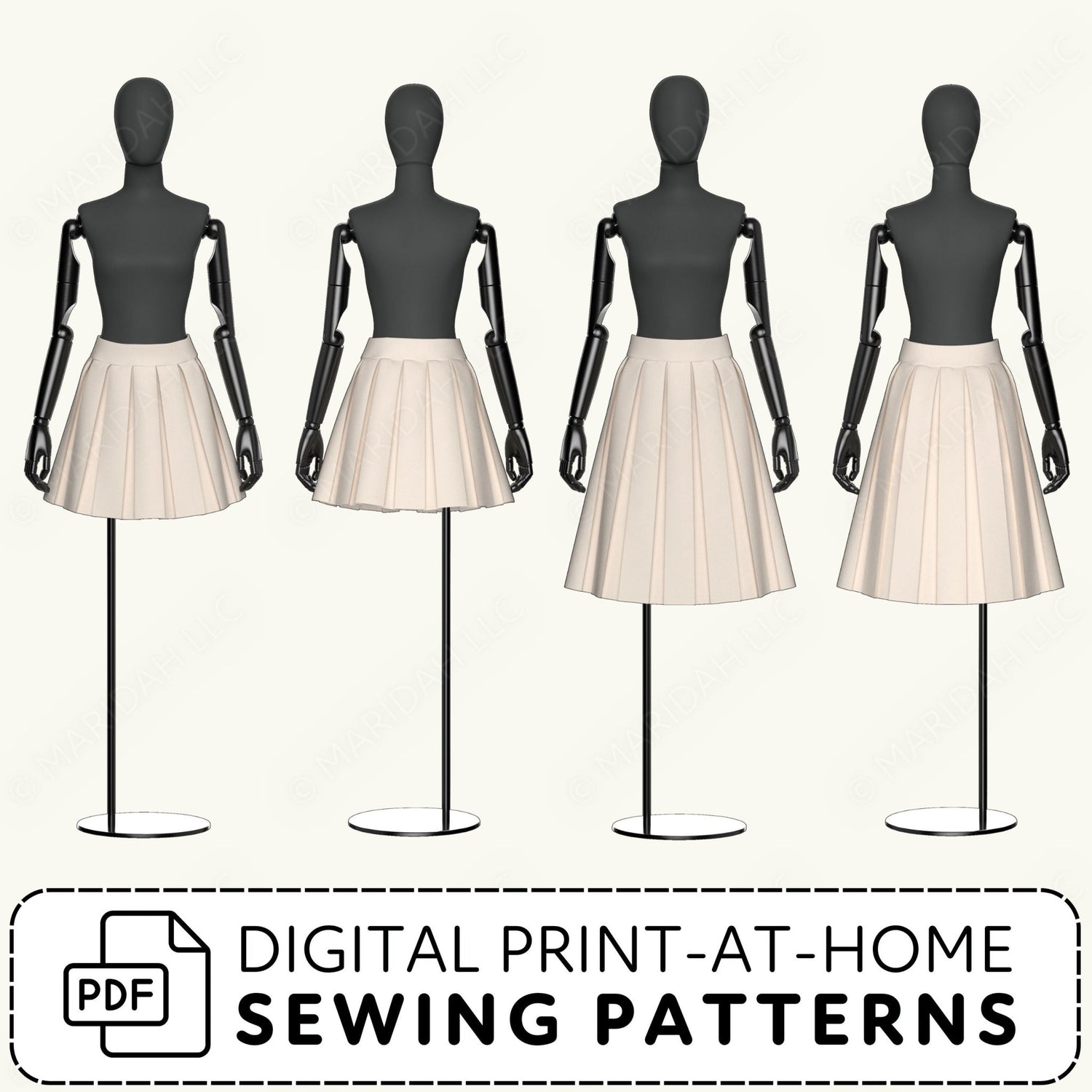 Box Pleated Skirt Set: Short and Long Skirt Sewing Patterns PDF Sewing Pattern File