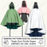 Three hooded capes in green, pink, and white on mannequins with a sewing pattern digital download text.
