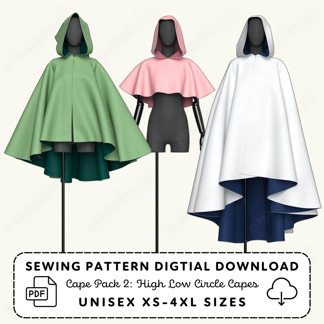 Cape Pack vol 2: High Low Circle Cape Patterns PDF Sewing Pattern File