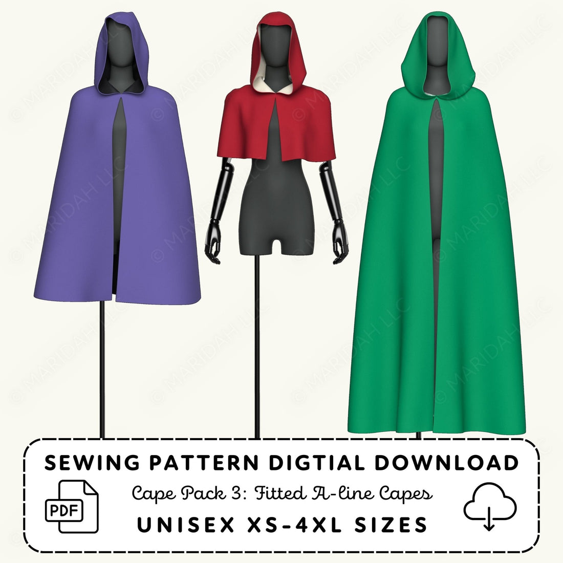 Cape Pack vol 3: Fitted A - line Cape Sewing Patterns PDF Sewing Pattern File