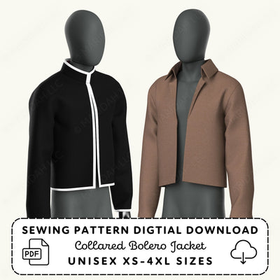 two mannequins wearing different colored jackets, one black and one brown, against a plain background.